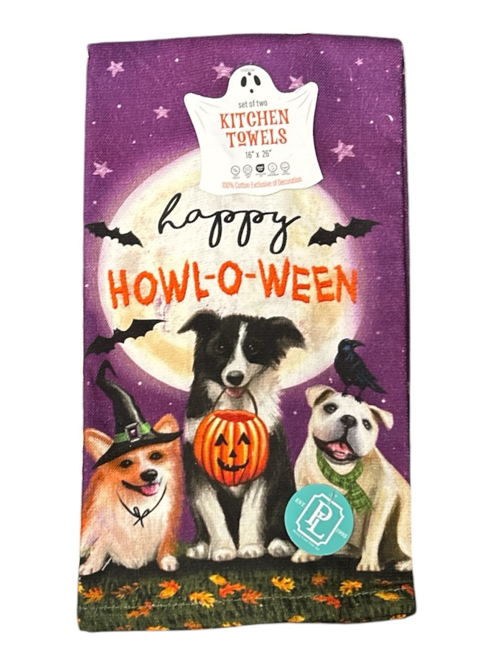 "Happy Howl-O-Ween" Cotton Kitchen Towel Set (Set of 2)